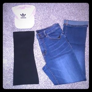 Denim pants & strapless shirt